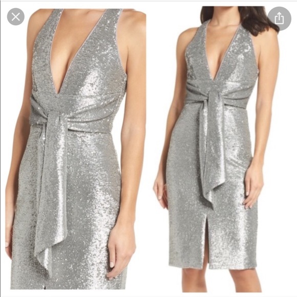 Harlyn Plunge Sequin Halter Dress NWOT - Picture 11 of 12